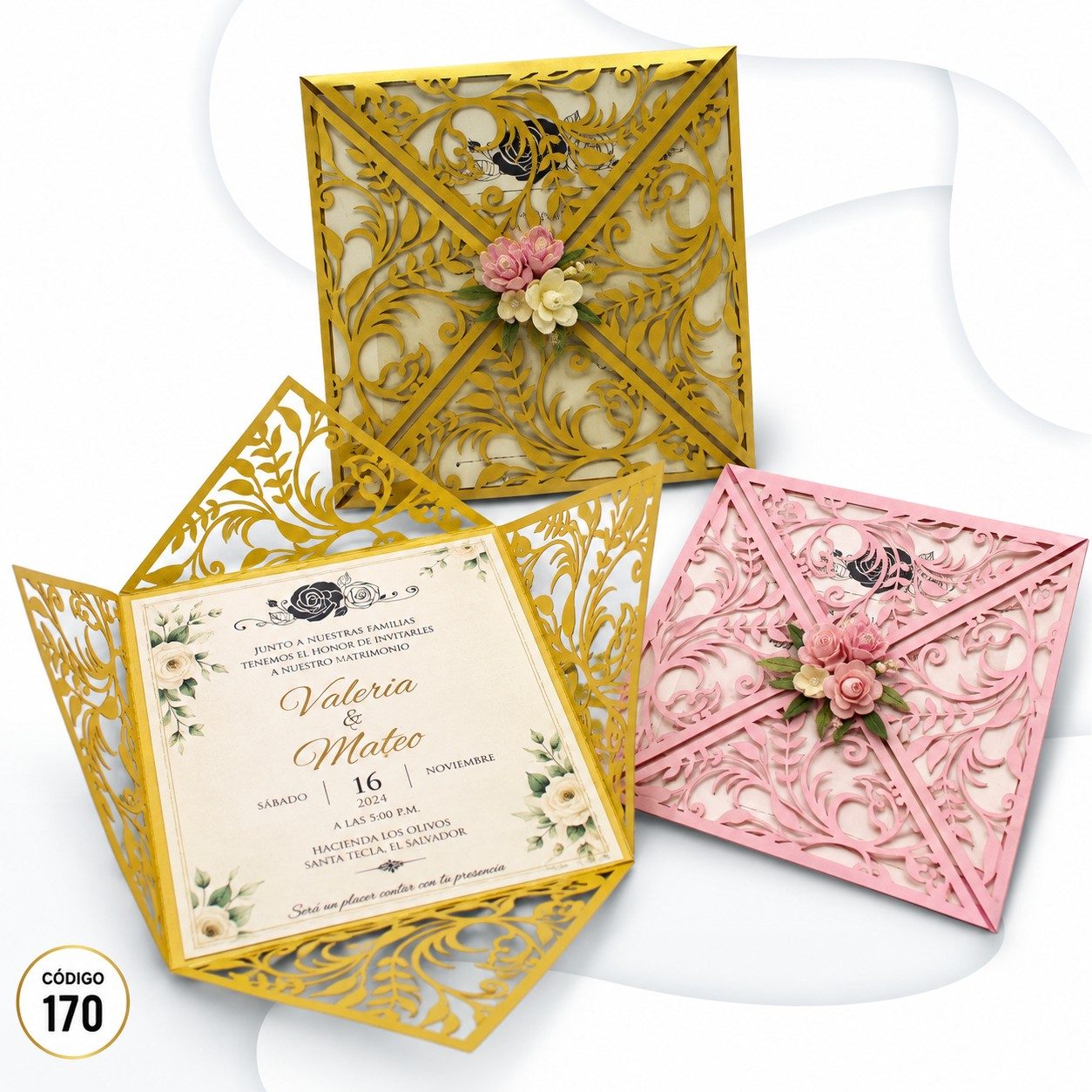 Invitación de 15 años · Calado dorado con flor central · 170