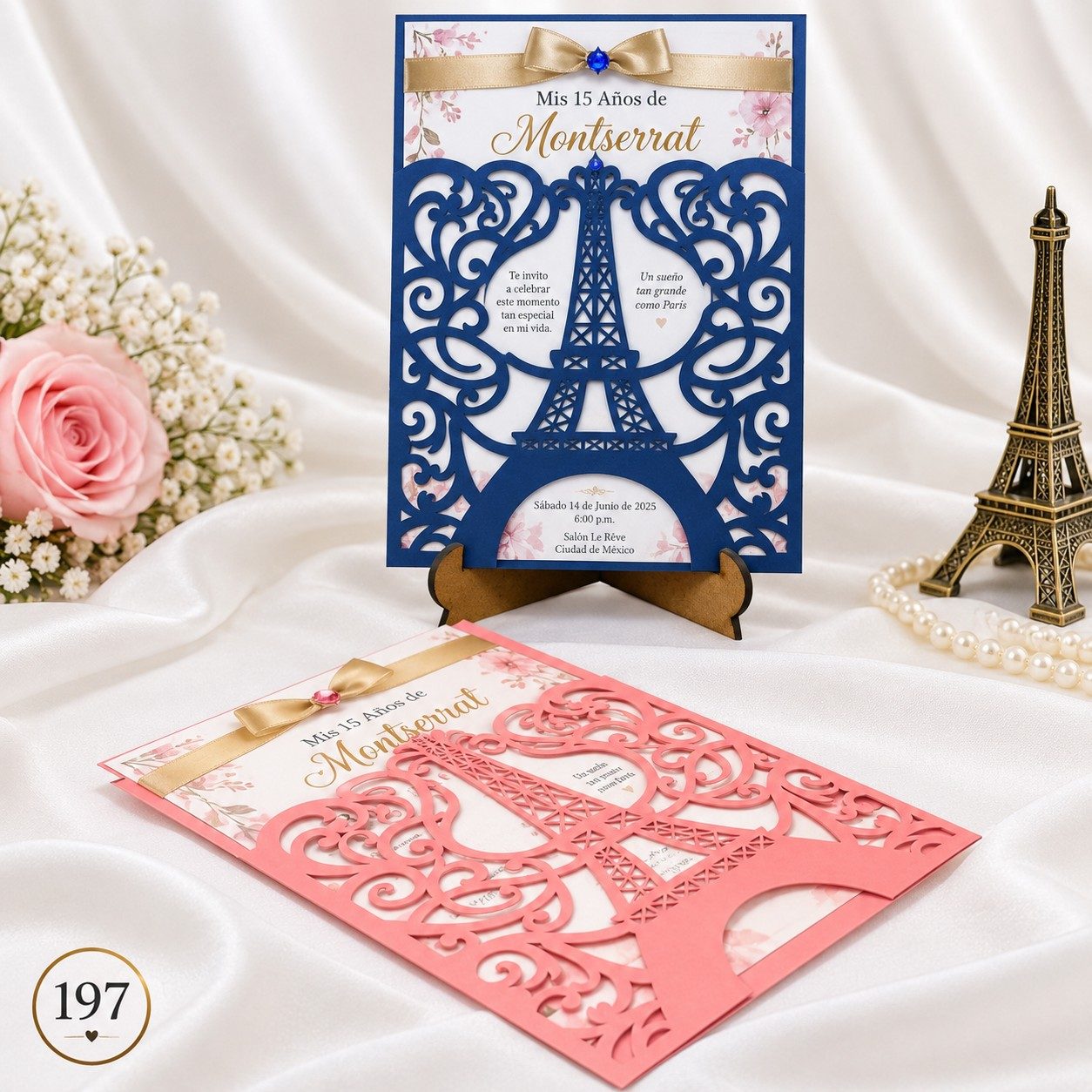 Invitación de 15 años · Torre Eiffel con marco calado · 197