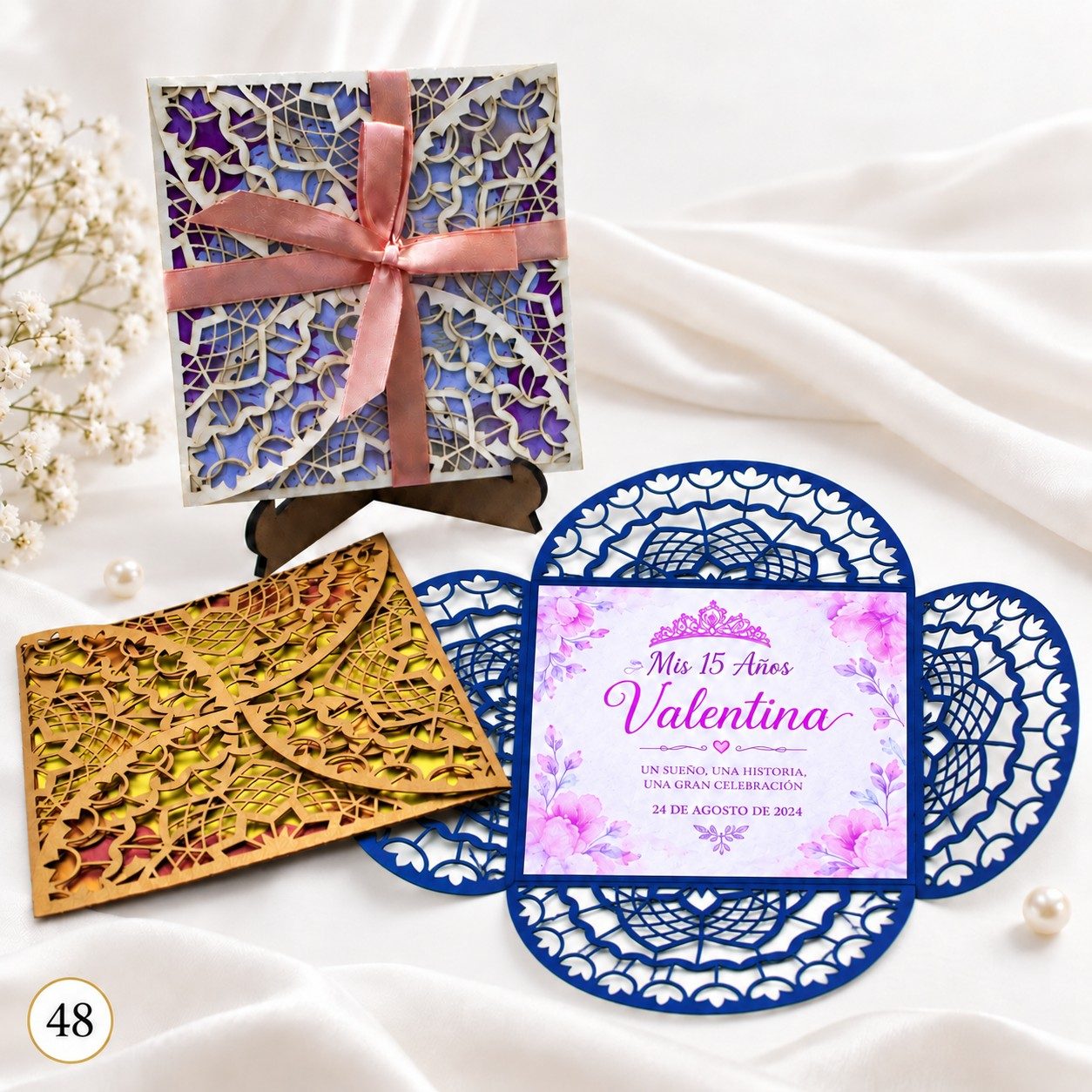 Invitación de 15 años · Filigrana con lazo cruzado · 48