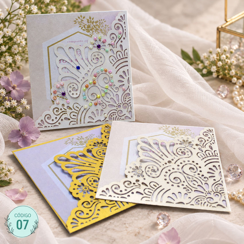 Invitación de boda · Filigrana blanca con detalle central · 07