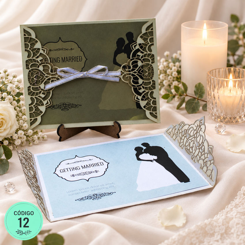 Invitación de boda · Calado lateral con lazo claro · 12