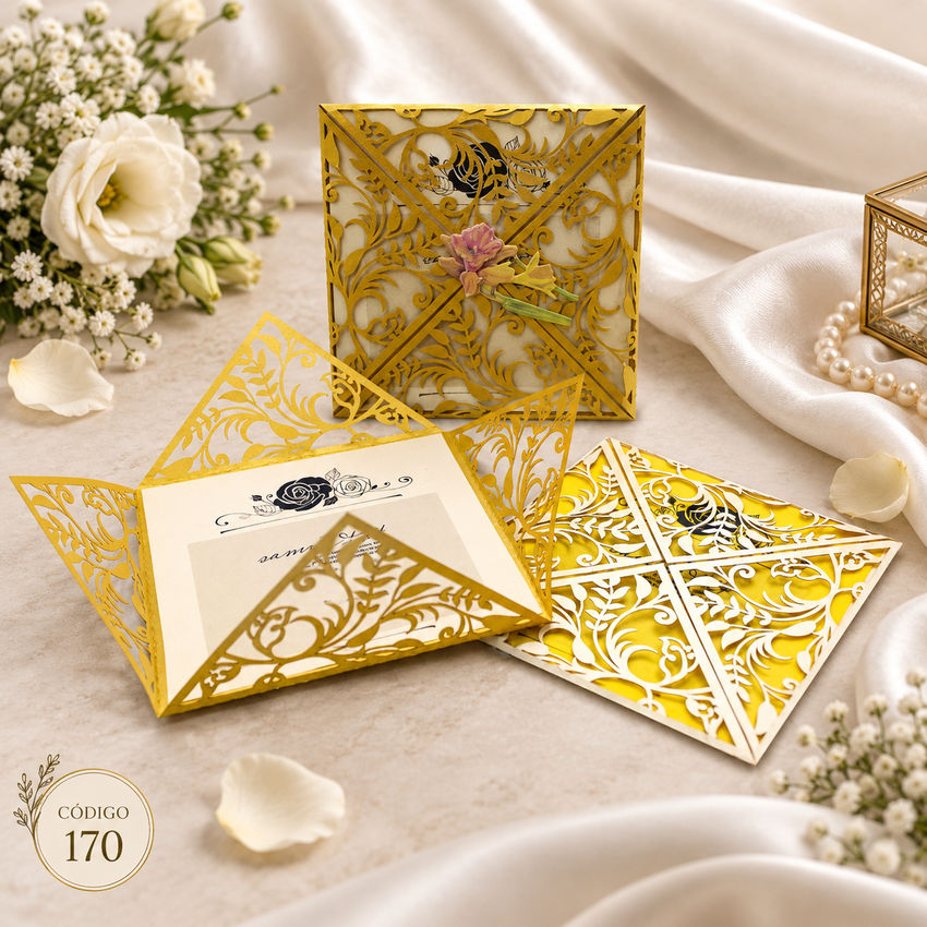 Invitación de boda · Calado dorado con flor central · 170