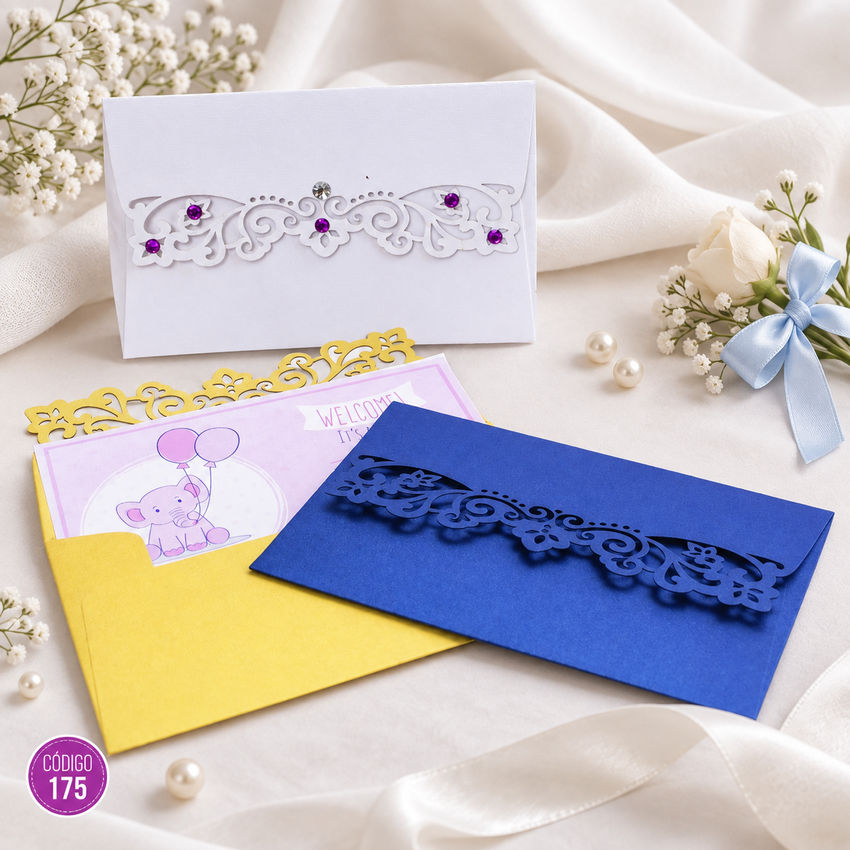 Invitación de boda · Sobre con franja floral calada · 175