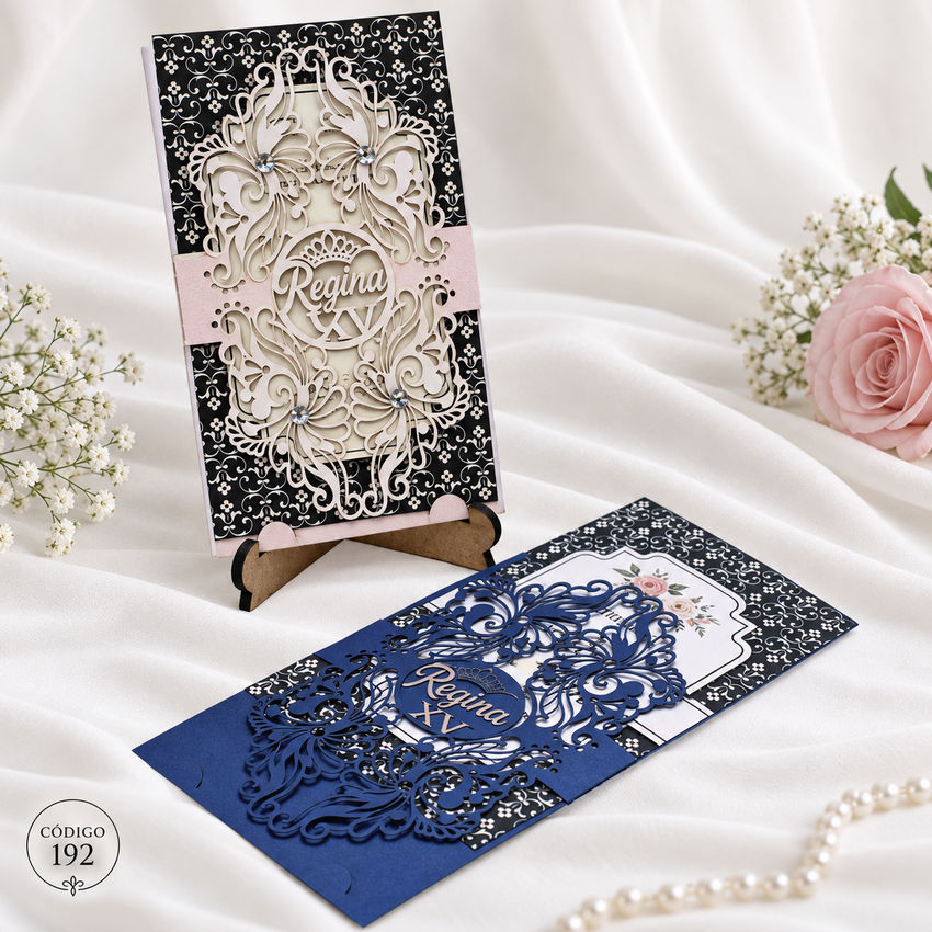 Invitación de boda · Encaje negro con centro ornamental · 192