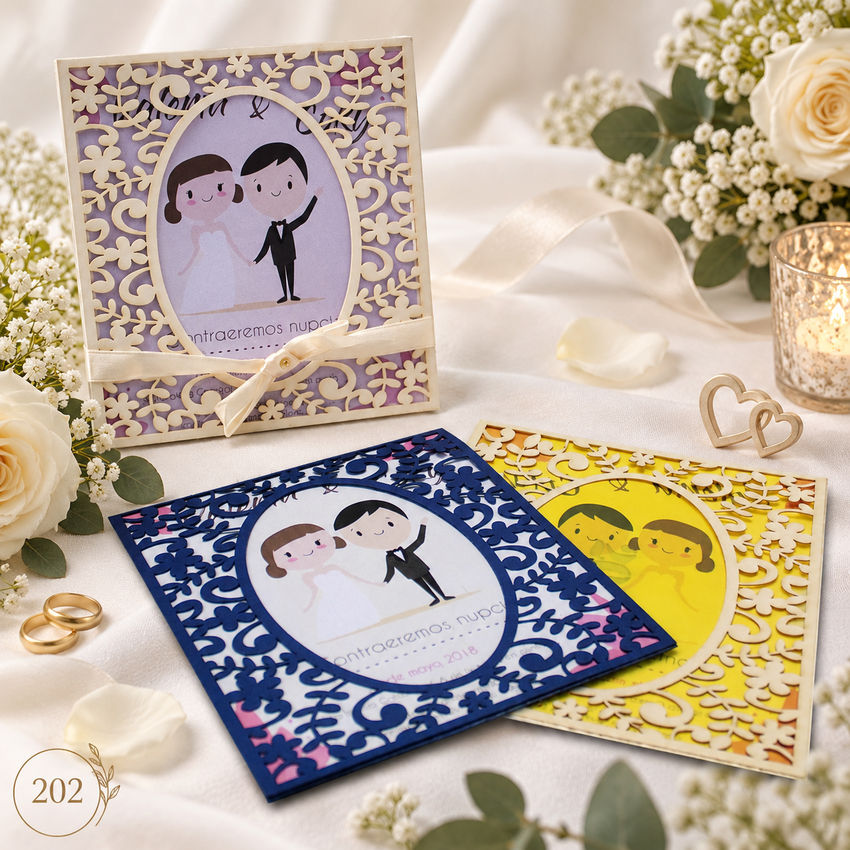 Invitación de boda · Retrato ilustrado en marco ovalado · 202