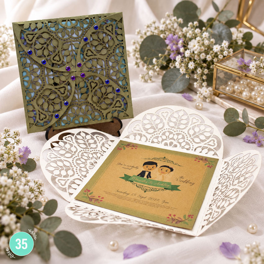 Invitación de boda · Encaje con apertura de cuatro pétalos · 35