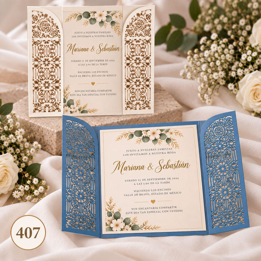 Invitación de boda · Marco de encaje con apertura lateral · 407