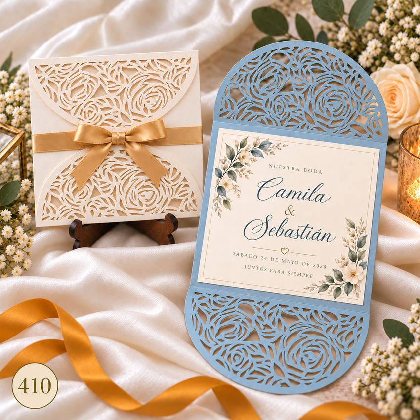 Invitación de boda · Solapa redondeada con encaje · 410