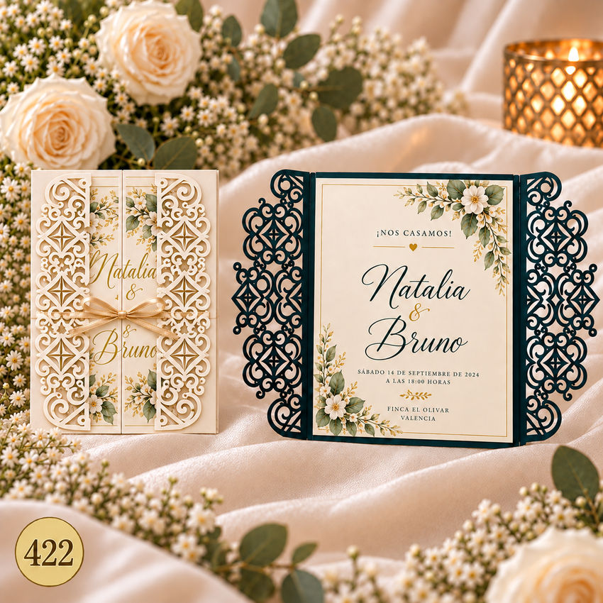 Invitación de boda · Marco floral con cinta lateral · 422