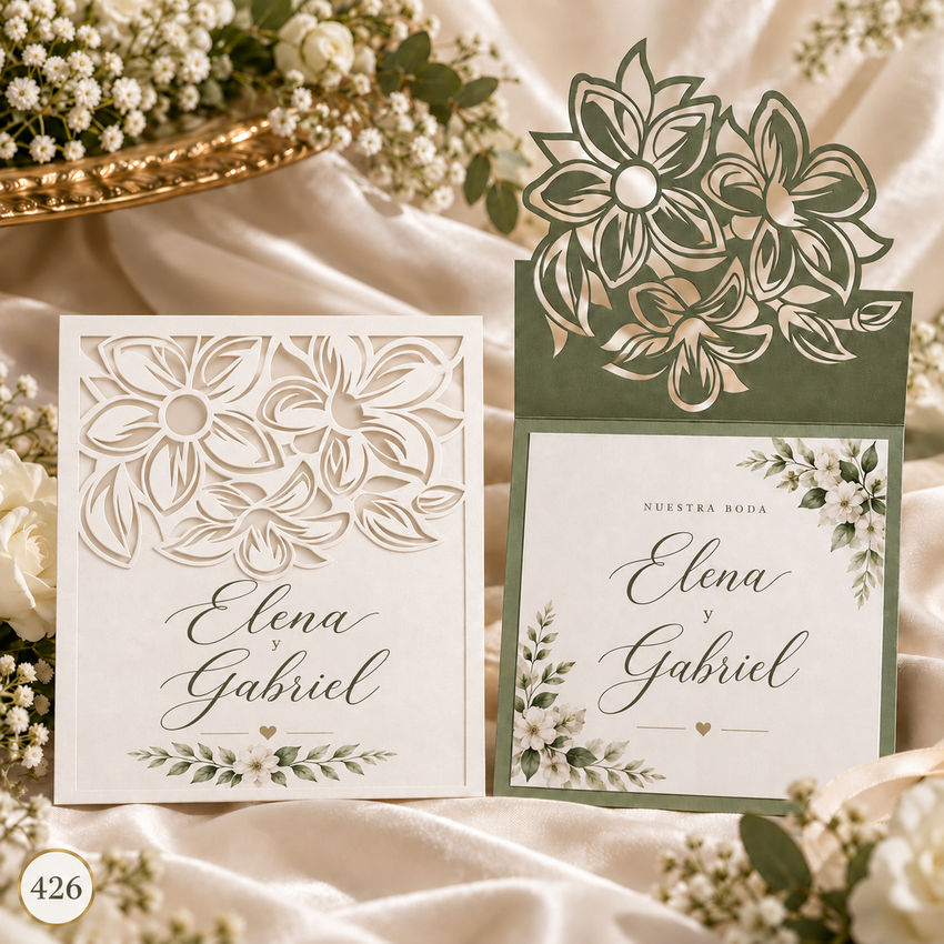 Invitación de boda · Flor grande en la solapa · 426