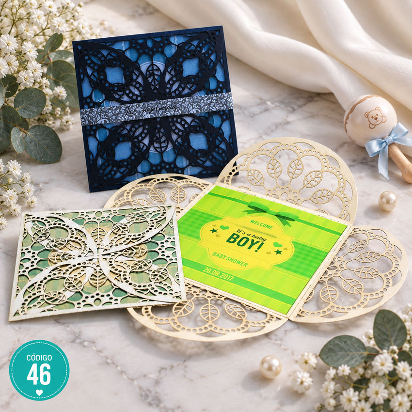 Invitación de boda · Calado floral con franja central · 46