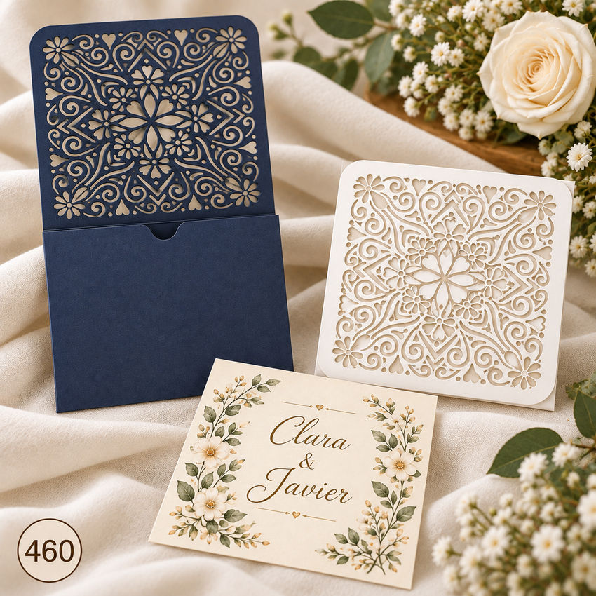 Invitación de boda · Sobre con panel ornamental · 460