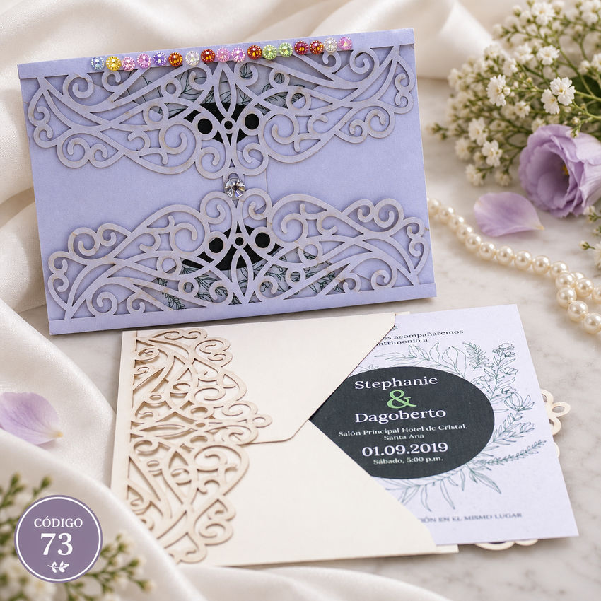 Invitación de boda · Filigrana rosa horizontal · 73