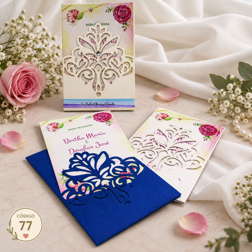 Invitación de boda · Bolsillo con borde de hojas · 77