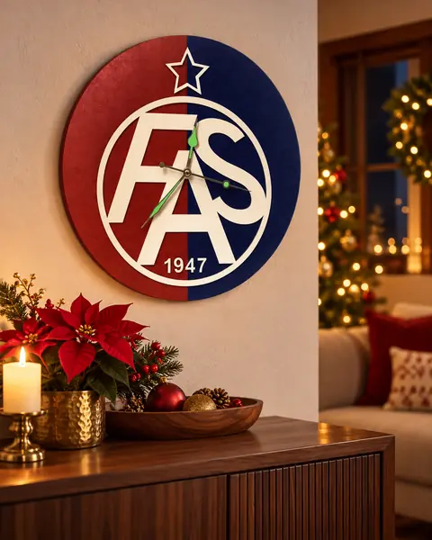 Reloj FAS DEP-036 en una sala familiar con decoración navideña, formato feed