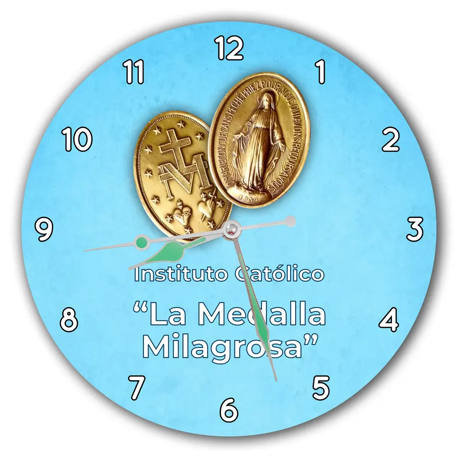 Reloj La Medalla Milagrosa sobre celeste · COL-016