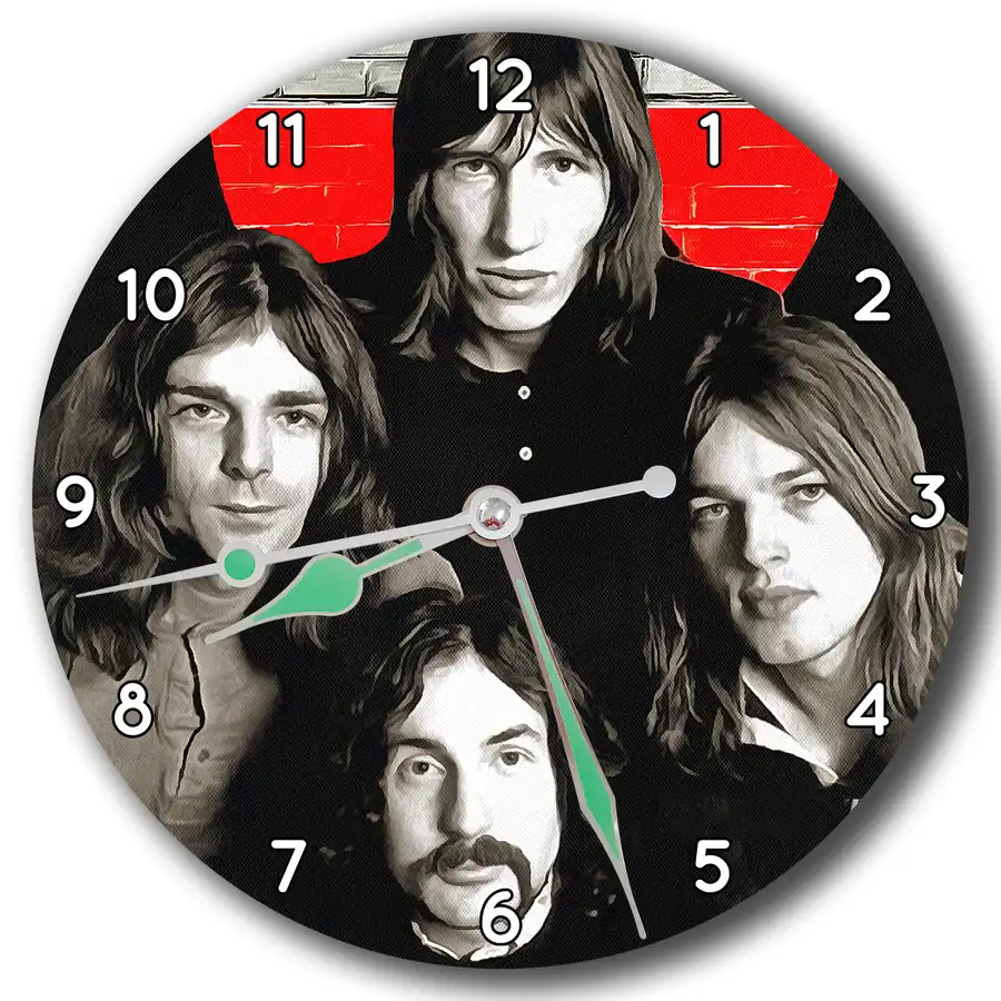 Reloj Pink Floyd con retratos sobre negro · MUS-035