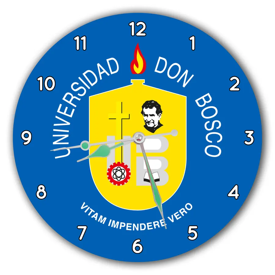 Reloj Universidad Don Bosco sobre azul · UNI-001